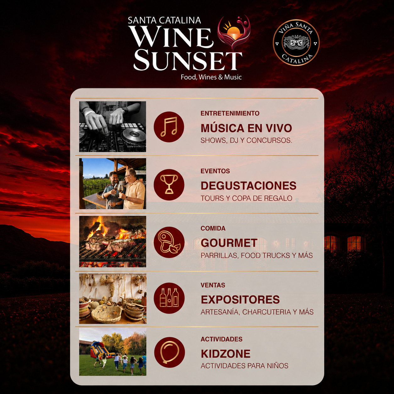 PREVENTA 1 ENTRADA GENERAL + TOUR INCLUIDO WINE SUNSET